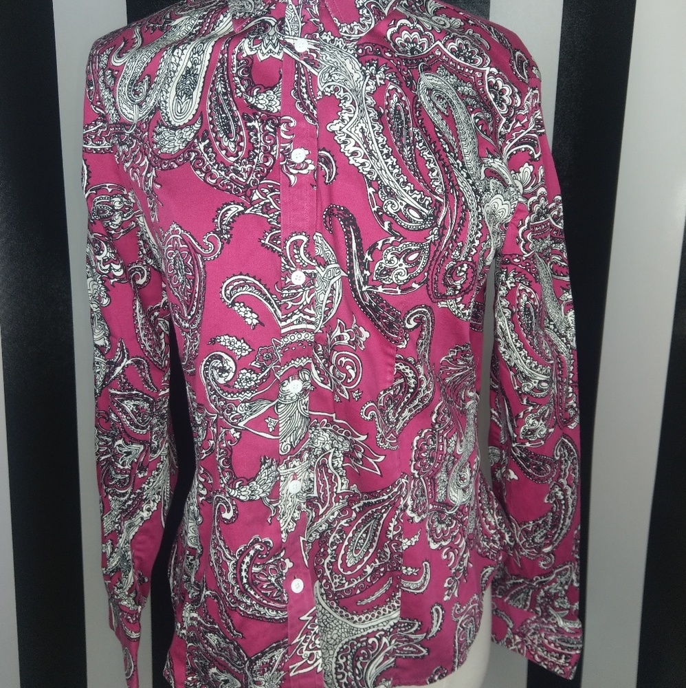 Talbots Magenta paisley button down sz 10